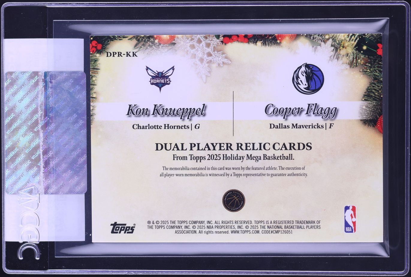 2025 Topps Holiday Golden Glitter Kon Knueppel Cooper Flagg ROOKIE PATCH 1/1 #DPR-KK CGC AUTH