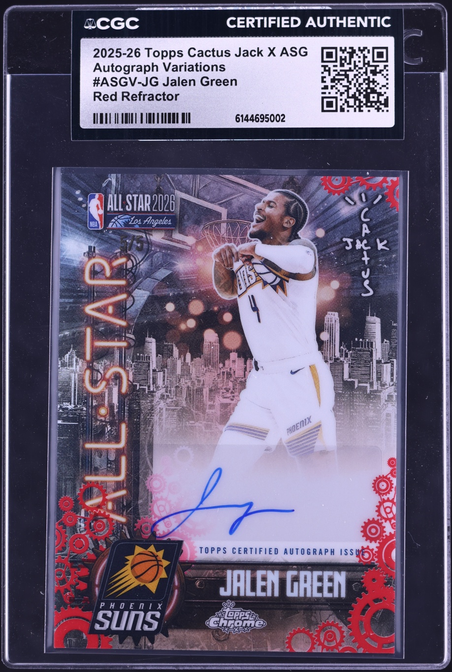 2025 Topps Chrome Cactus Jack X ASG Variations Red Refractor Jalen Green AUTO 5/5 CGC AUTH