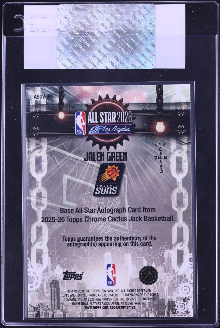 2025 Topps Chrome Cactus Jack X ASG Variations Red Refractor Jalen Green AUTO 5/5 CGC AUTH