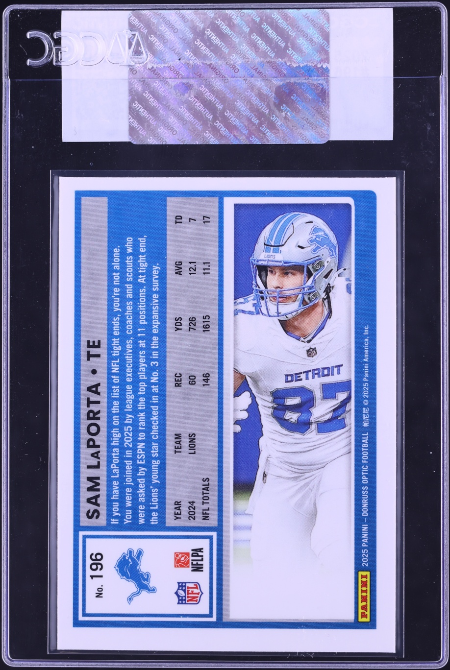 2025 Donruss Optic Sam LaPorta #196 CGC AUTH