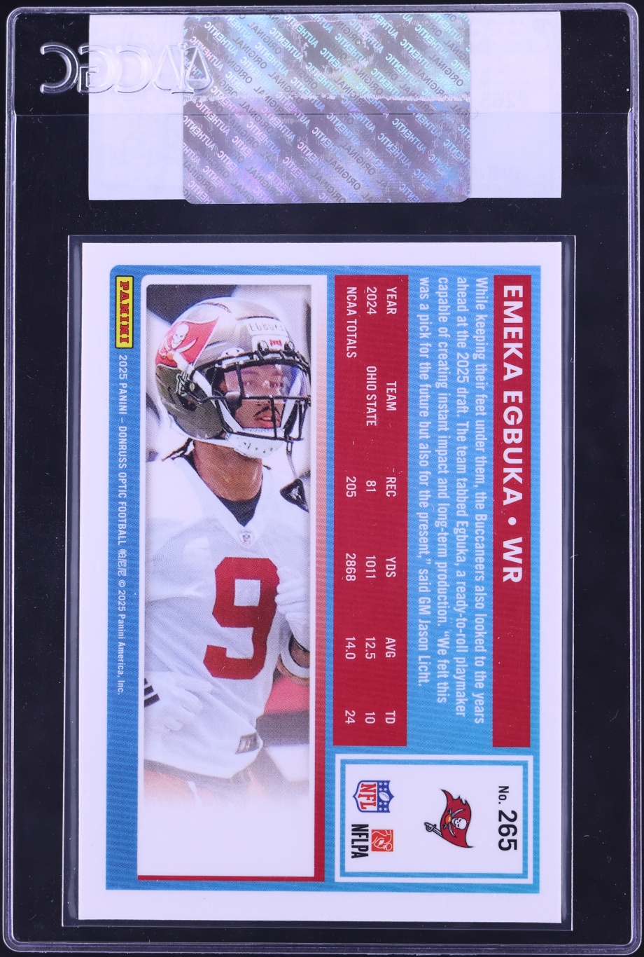 2025 Donruss Optic Emeka Egbuka ROOKIE #265 CGC AUTH