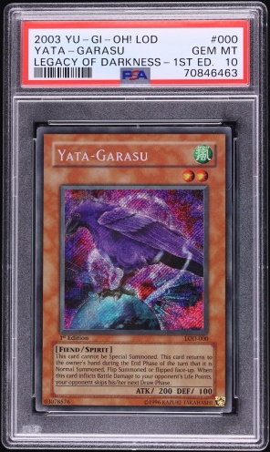 yatagarasu yugioh deck 2003 Yu-Gi-Oh! Legacy Of Darkness 1st Edition Yata-Garasu #LOD-000 PSA 10 GEM MINT on Fanatics Collect Legacy of Darkness Card type Warrior Control Deck Yata Garasu