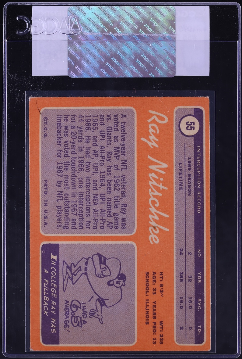 1970 Topps Football Ray Nitschke #55 JSA CGC AUTH
