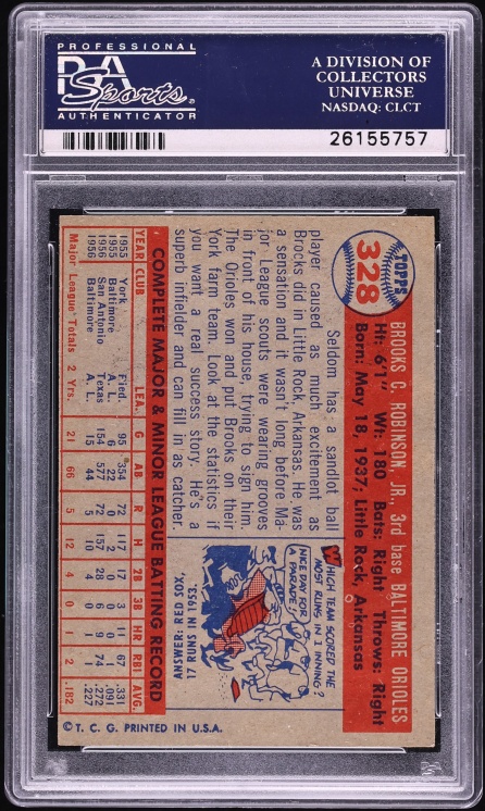 1957 Topps Brooks Robinson ROOKIE #328 PSA 7 NRMT