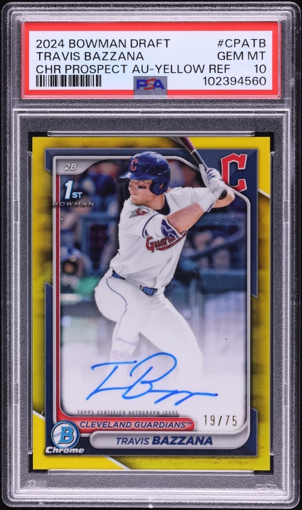 2024 Bowman Chrome Draft Yellow Refractor Travis Bazzana PROSPECT AUTO /75 #CPATB PSA 10 GEM