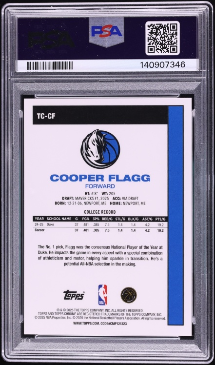 2025 Topps Chrome Silver Pack '80 Red Cooper Flagg ROOKIE /5 #TC-CF PSA 9 MINT