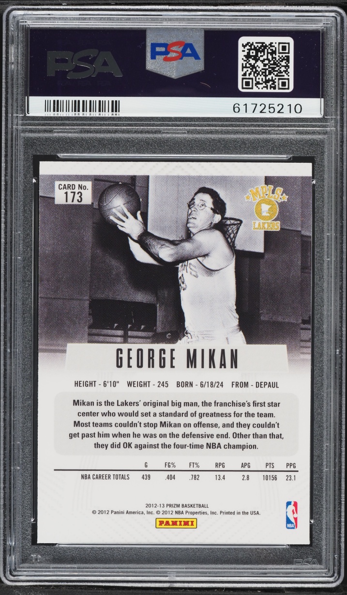 2012 Panini Prizm George Mikan #173 PSA 10 GEM MINT