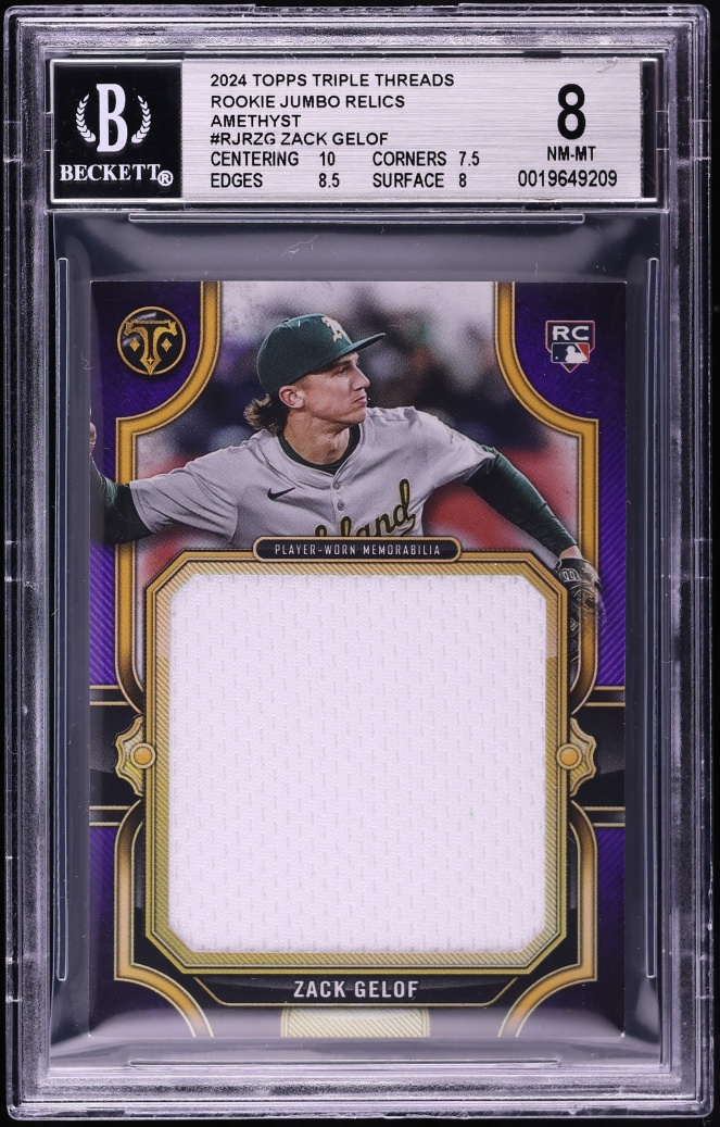 2024 Topps Triple Threads Jumbo Amethyst Zack Gelof ROOKIE PATCH /36 #RJR-ZG BGS 8 NM-MT
