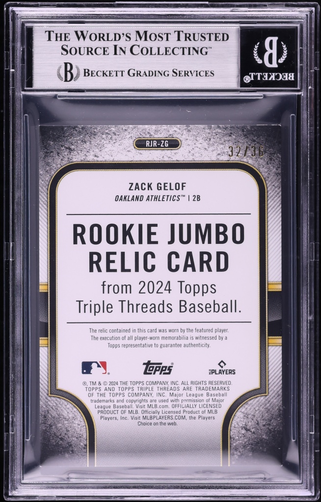 2024 Topps Triple Threads Jumbo Amethyst Zack Gelof ROOKIE PATCH /36 #RJR-ZG BGS 8 NM-MT
