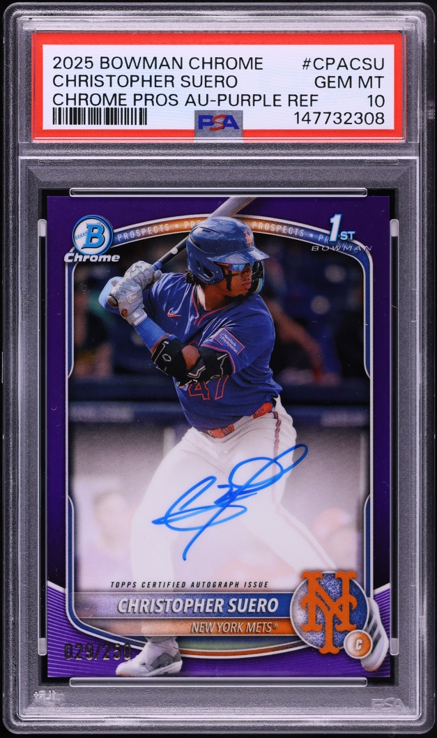 2025 Bowman Chrome Purple Refractor Christopher Suero PROSPECT AUTO /250 PSA 10 GEM MINT