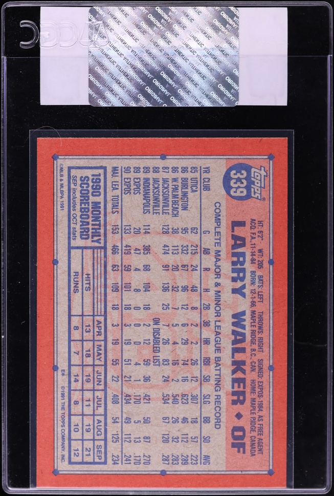 1991 Topps Larry Walker #339 CGC AUTH