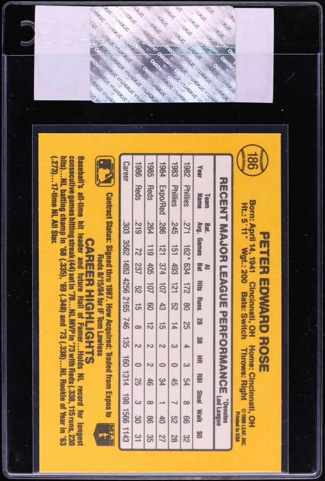 1987 Donruss Pete Rose #186 CGC AUTH