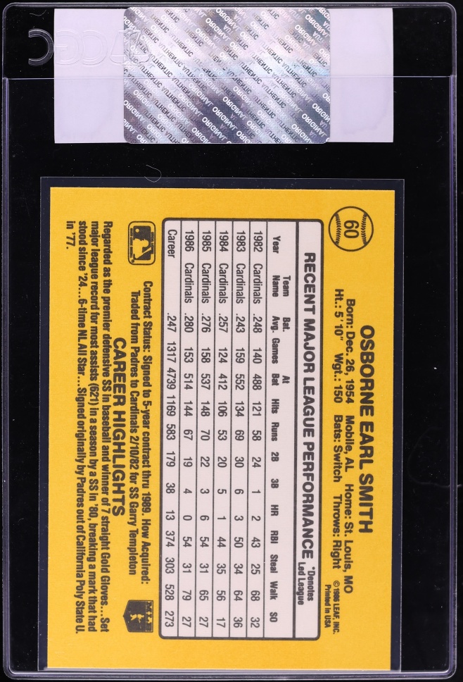 1987 Donruss Ozzie Smith #60 CGC AUTH