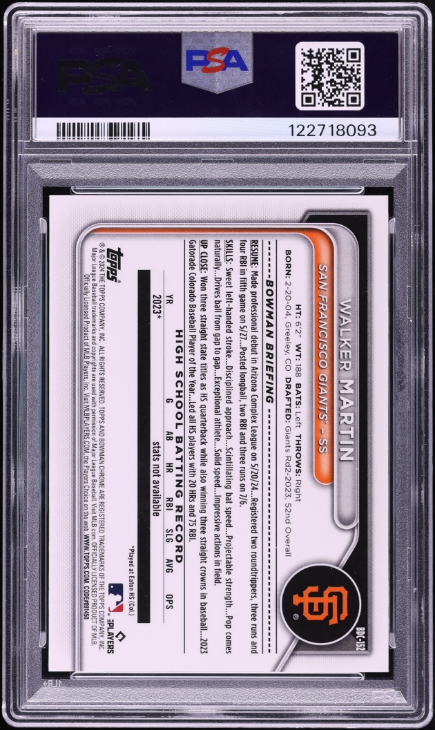2024 Bowman Draft Sapphire Edition Padparadscha Walker Martin PROSPECT 1/1 PSA 10 GEM MINT