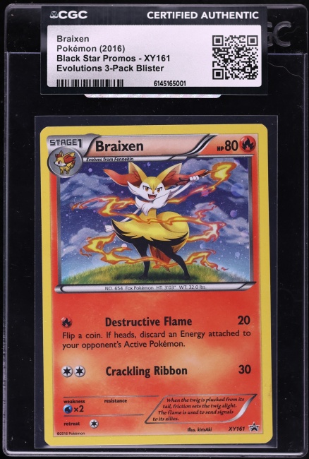 2016 Pokemon XY Black Star Promo Evolutions Braixen #XY161 CGC AUTH
