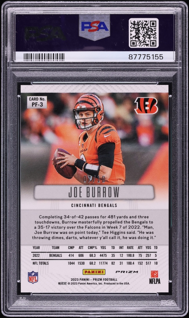 2023 Panini Prizm Flashback Gold Joe Burrow /10 #PF3 PSA 10 GEM MINT