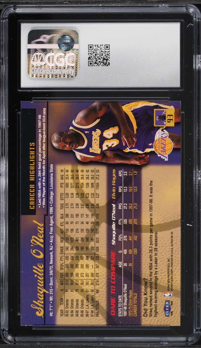 1998 Fleer Ultra Shaquille O'Neal #93 CGC 9 MINT
