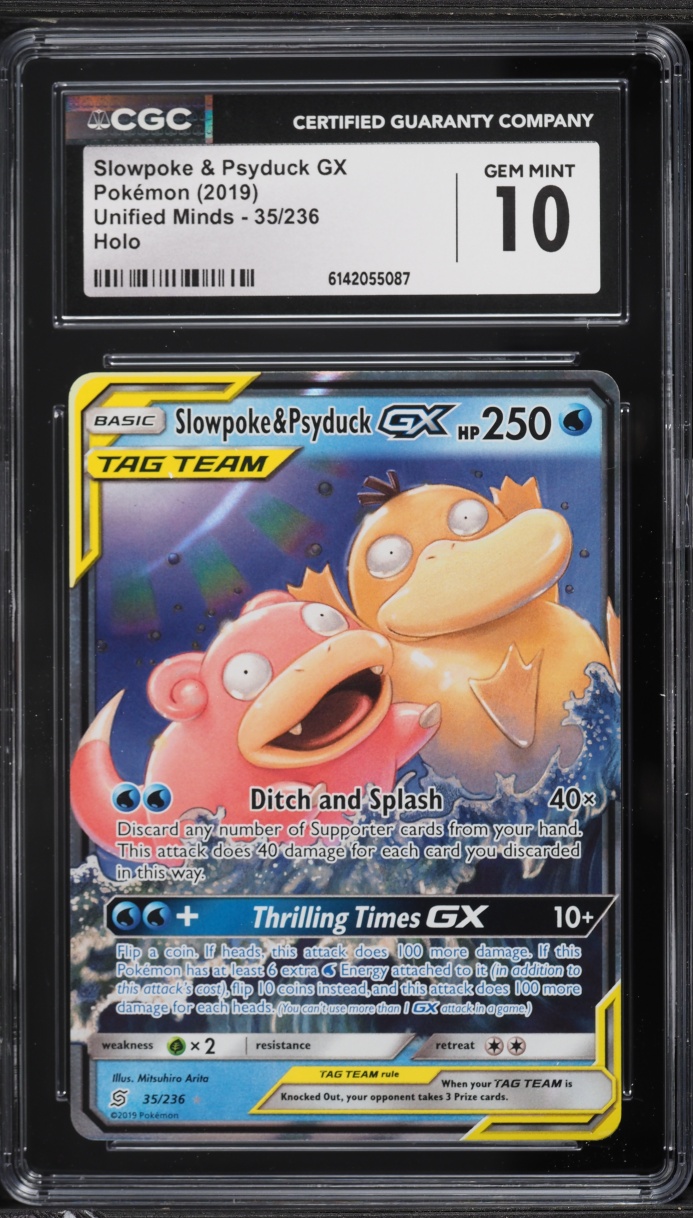2019 Pokemon Sun & Moon Unified Minds Holo Slowpoke & Psyduck GX #35 CGC 10 GEM MINT