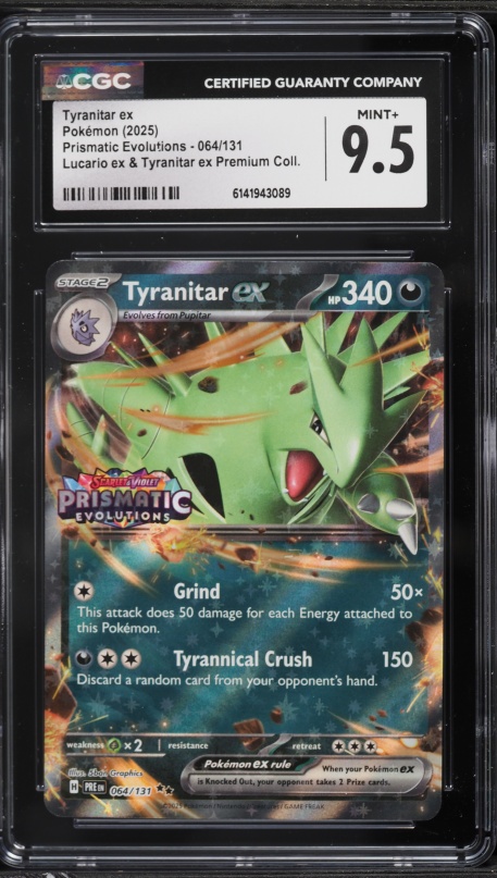 2025 Pokemon SV Prismatic Evolutions Premium Collection Tyranitar ex #64 CGC 9.5 MINT+