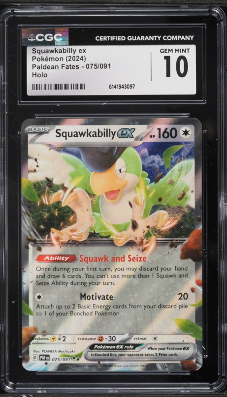 2024 Pokemon Scarlet & Violet Paldean Fates Holo Squawkabilly ex #75 CGC 10 GEM MINT