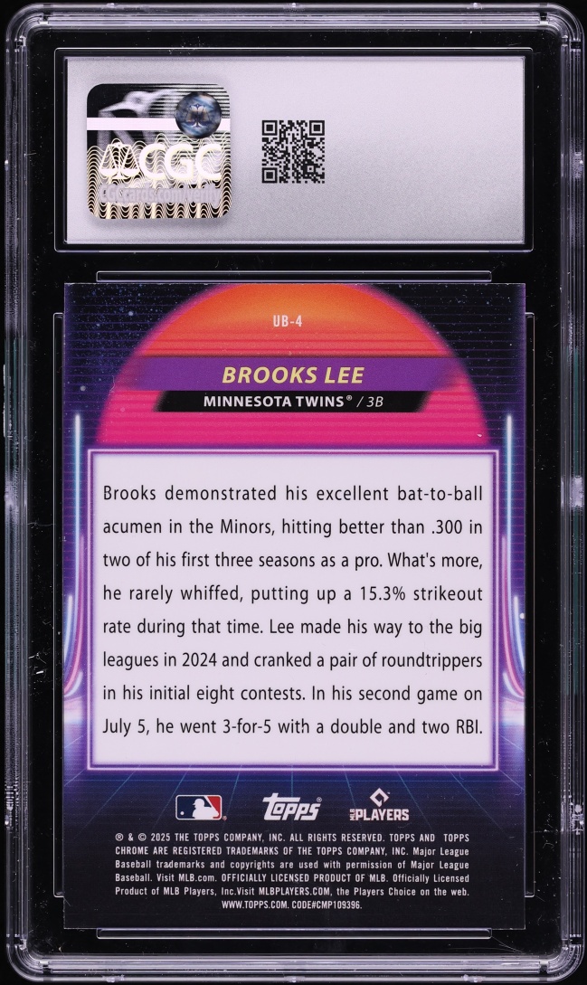 2025 Topps Chrome Cosmic Ultraviolet Beam Brooks Lee ROOKIE #UB-4 CGC 10 GEM MINT