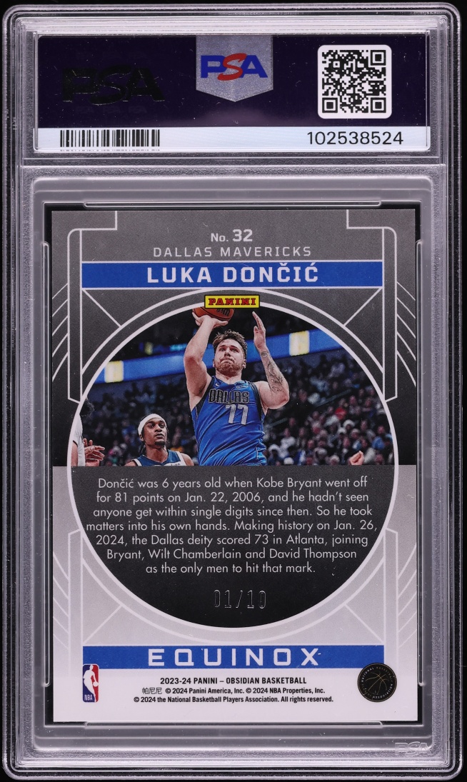 2023 Panini Obsidian Equinox Electric Etch Gold Flood Luka Doncic 1/10 #32 PSA 10 GEM MINT