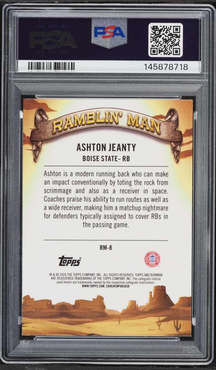 2024 Bowman University Chrome Ramblin' Man Ashton Jeanty ROOKIE #RM-8 PSA 10 GEM MINT