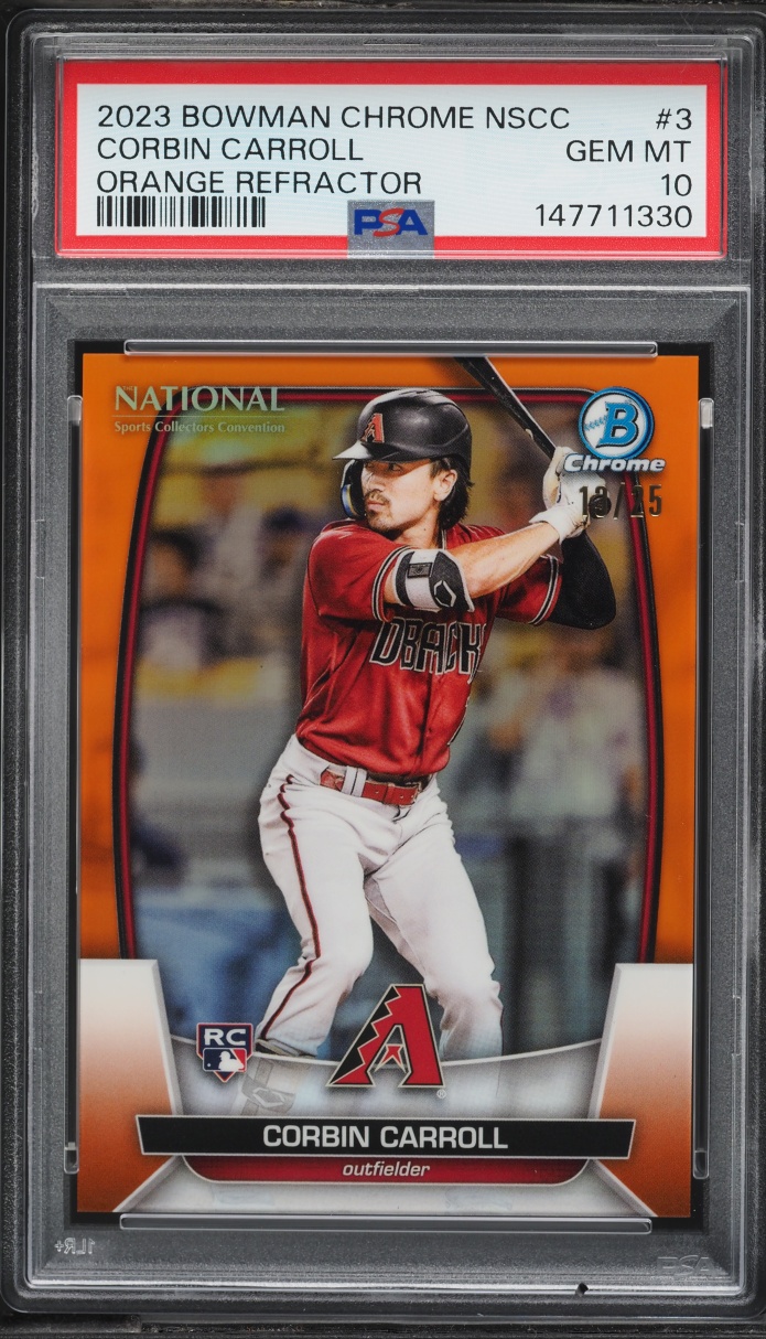 2023 Bowman Chrome NSCC Orange Refractor Corbin Carroll ROOKIE /25 #MLB-3 PSA 10 GEM MINT