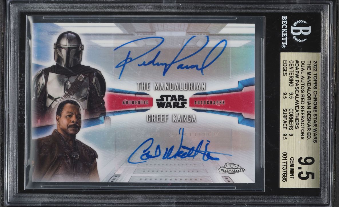 2022 Topps Chrome Star Wars Mandalorian Red Ref Pedro Pascal Carl Weathers AUTO /5 BGS 9.5
