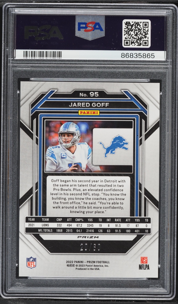 2022 Panini Prizm Orange Wave Jared Goff /60 #95 PSA 10 GEM MINT