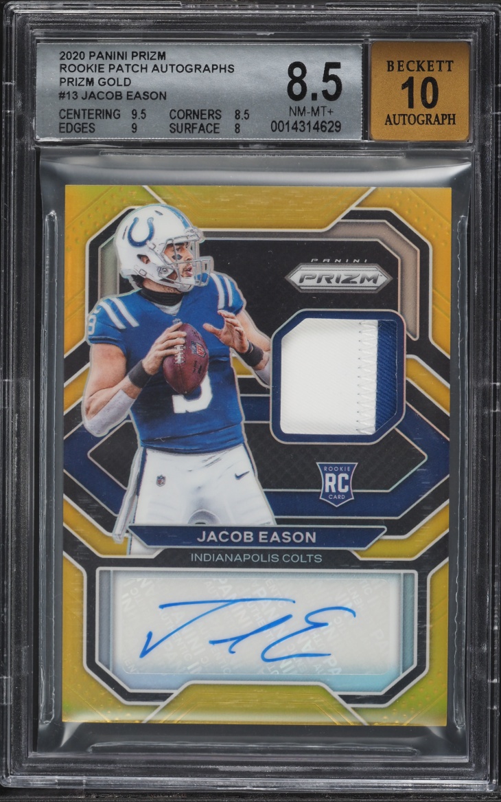 2020 Panini Prizm Gold Jacob Eason ROOKIE PATCH AUTO 1/10 #13 BGS 8.5 NM-MT+