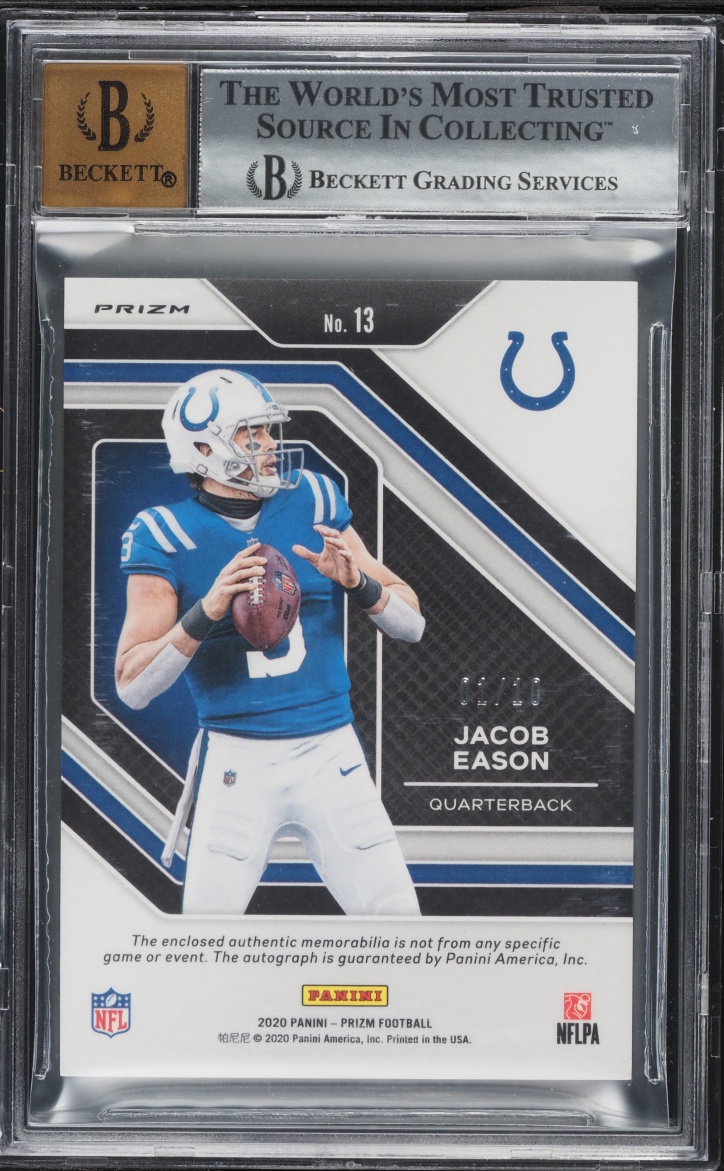 2020 Panini Prizm Gold Jacob Eason ROOKIE PATCH AUTO 1/10 #13 BGS 8.5 NM-MT+