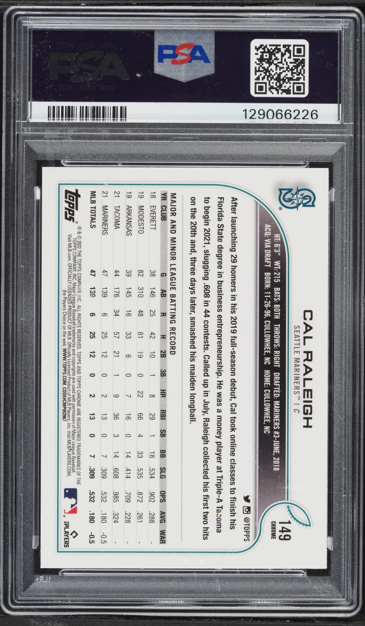 2022 Topps Chrome Sepia Refractor Cal Raleigh ROOKIE #149 PSA 9 MINT