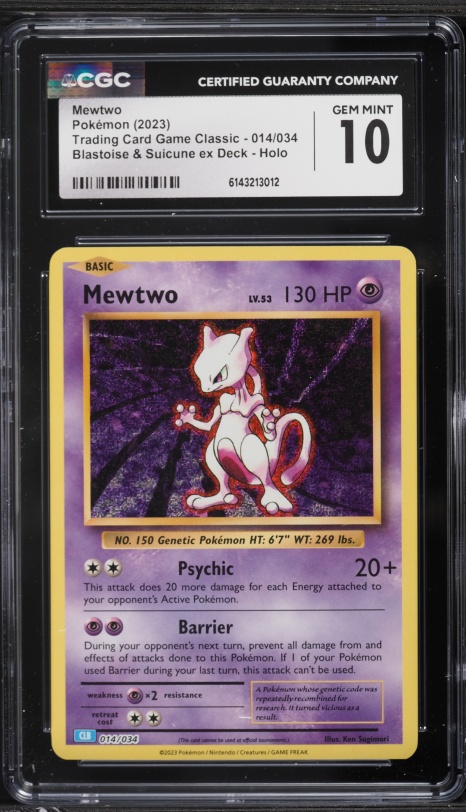 2023 Pokemon TCG Classic Blastoise & Suicune Ex Deck Holo Mewtwo #14 CGC 10 GEM MINT