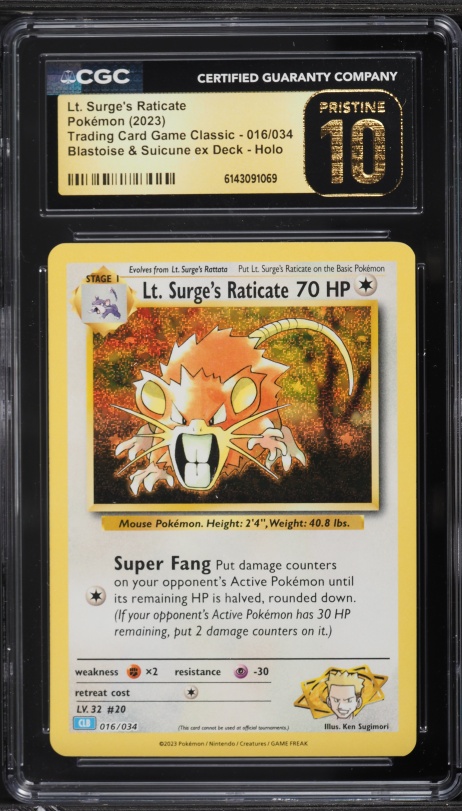 2023 Pokemon SV TCG Classic Blastoise & Suicune Ex Deck Lt. Surge's Raticate #16 CGC 10