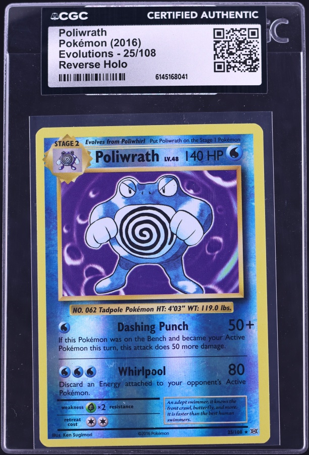 2016 Pokemon XY Evolutions Reverse Holo Poliwrath #25 CGC AUTH