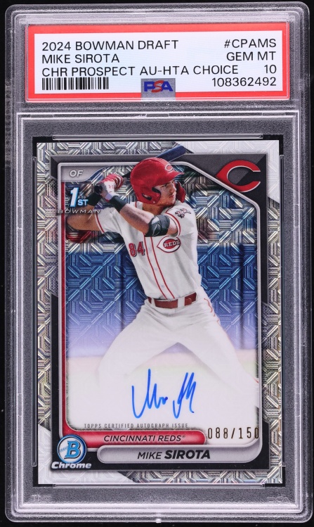 2024 Bowman Chrome Draft HTA Choice Mike Sirota PROSPECT AUTO /150 #CPA-MS PSA 10 GEM MINT