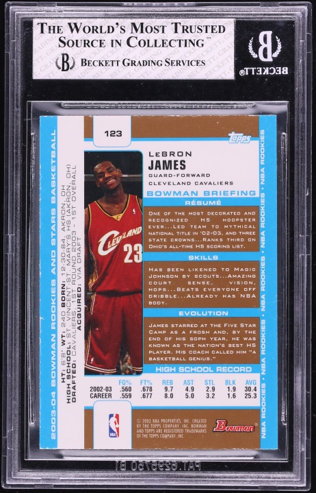2003 Bowman Gold LeBron James ROOKIE #123 BGS 8 NM-MT