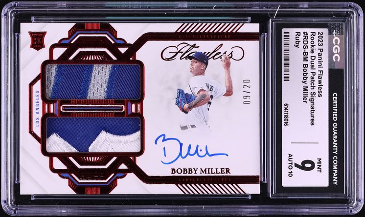 2023 Panini Flawless Dual Ruby Bobby Miller ROOKIE PATCH AUTO /20 #RDS-BM CGC 9 MINT