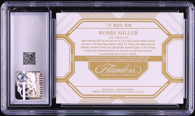 2023 Panini Flawless Dual Ruby Bobby Miller ROOKIE PATCH AUTO /20 #RDS-BM CGC 9 MINT
