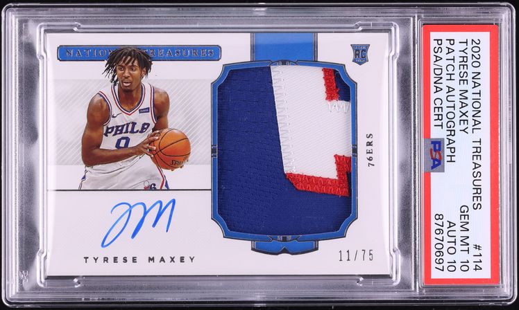2020 National Treasures Tyrese Maxey ROOKIE PATCH AUTO DNA 10 /75 #114 PSA 10 GEM MINT