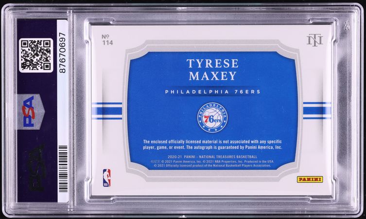 2020 National Treasures Tyrese Maxey ROOKIE PATCH AUTO DNA 10 /75 #114 PSA 10 GEM MINT