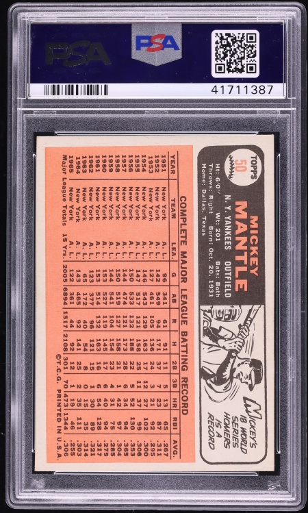 1966 Topps Mickey Mantle #50 PSA 6 EXMT