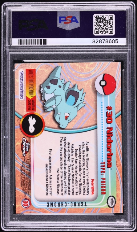 2000 Topps Chrome Pokemon TV Series 1 Tekno Nidorina #30 PSA 9 MINT