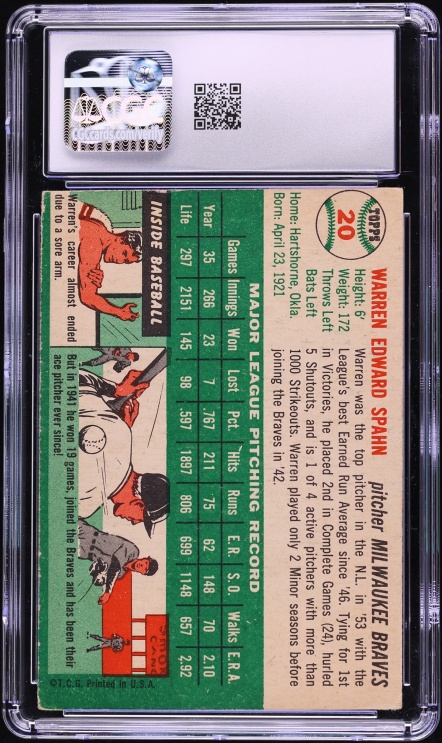 1954 Topps Warren Spahn #20 CGC 4 VGEX