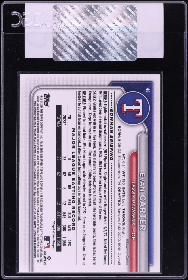 2024 Bowman Evan Carter ROOKIE #46 CGC AUTH