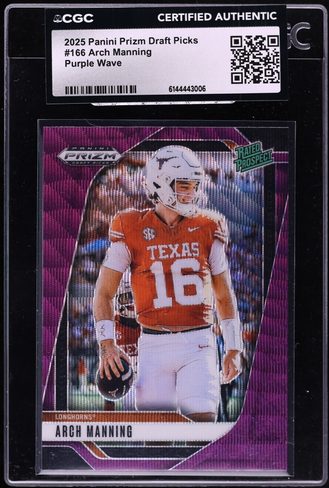 2025 Panini Prizm Draft Picks Purple Wave Arch Manning ROOKIE #166 CGC AUTH