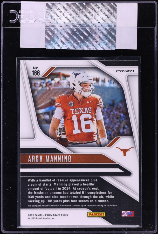2025 Panini Prizm Draft Picks Purple Wave Arch Manning ROOKIE #166 CGC AUTH