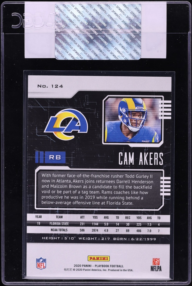 2020 Panini Playbook Gold Cam Akers ROOKIE /49 #124 CGC AUTH