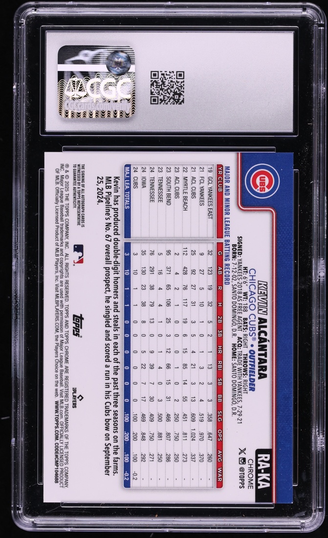 2025 Topps Chrome Sapphire Gold Kevin Alcantara ROOKIE AUTO /50 #RA-KA CGC 10 GEM MINT